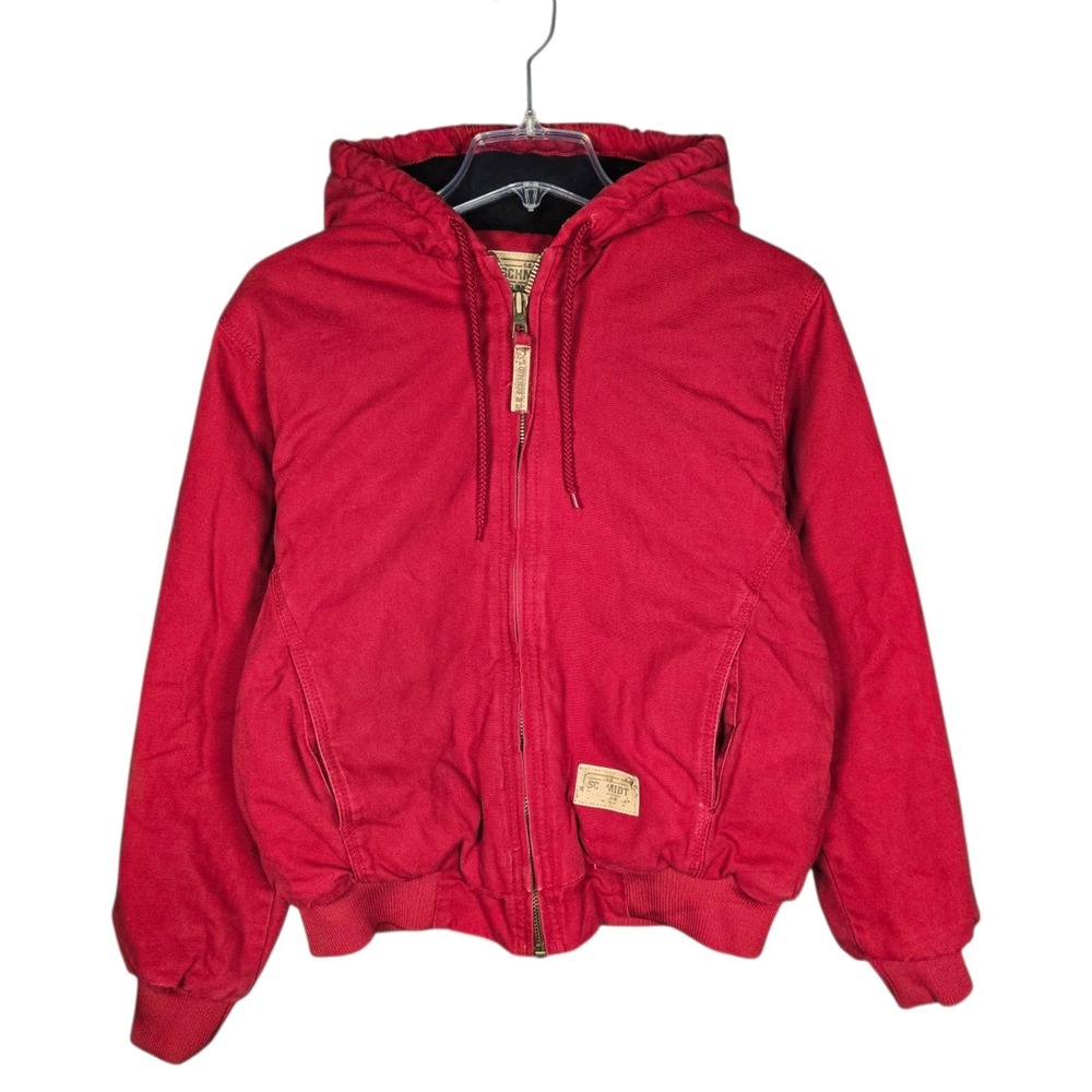 C.E. Schmidt Jacket Womens Small J140 Crimson Red Canvas Hooded Quilt Lined Work